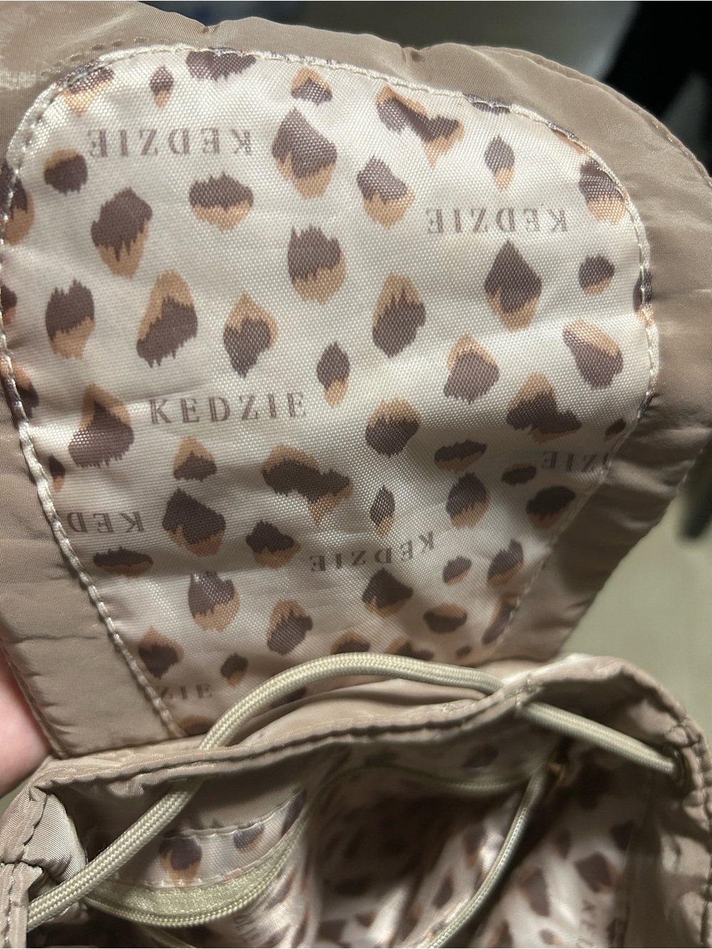 Kedzie Mini Backpack Tan Taupe Nylon Buckle Flap Drawstring Purse - Picture 7 of 7
